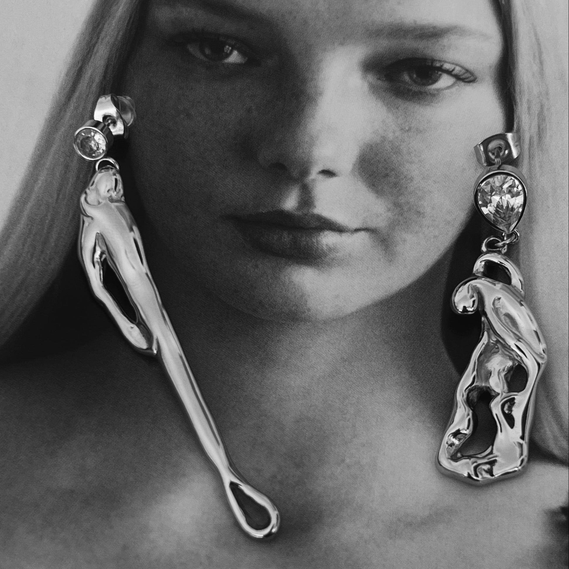 עגילים א-סימטריים סטנסטיל לא משחיר