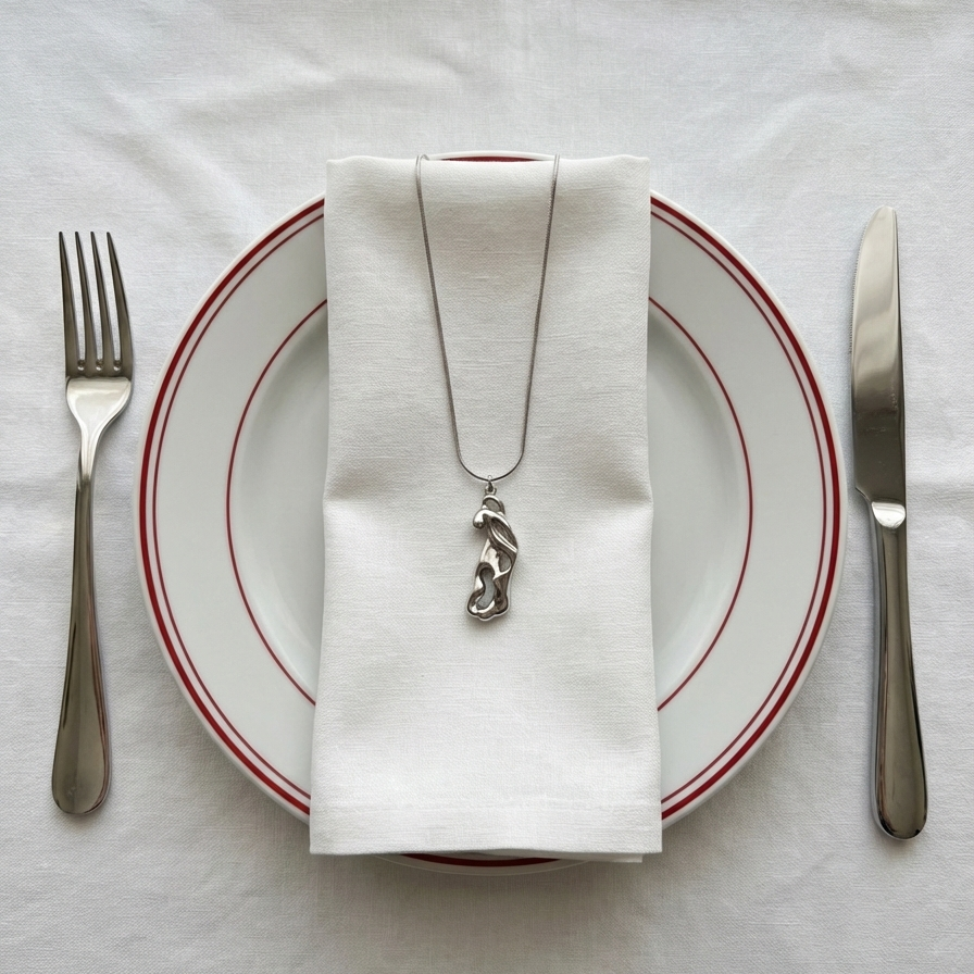 תליון כסוף מבריק במראה נוזלי