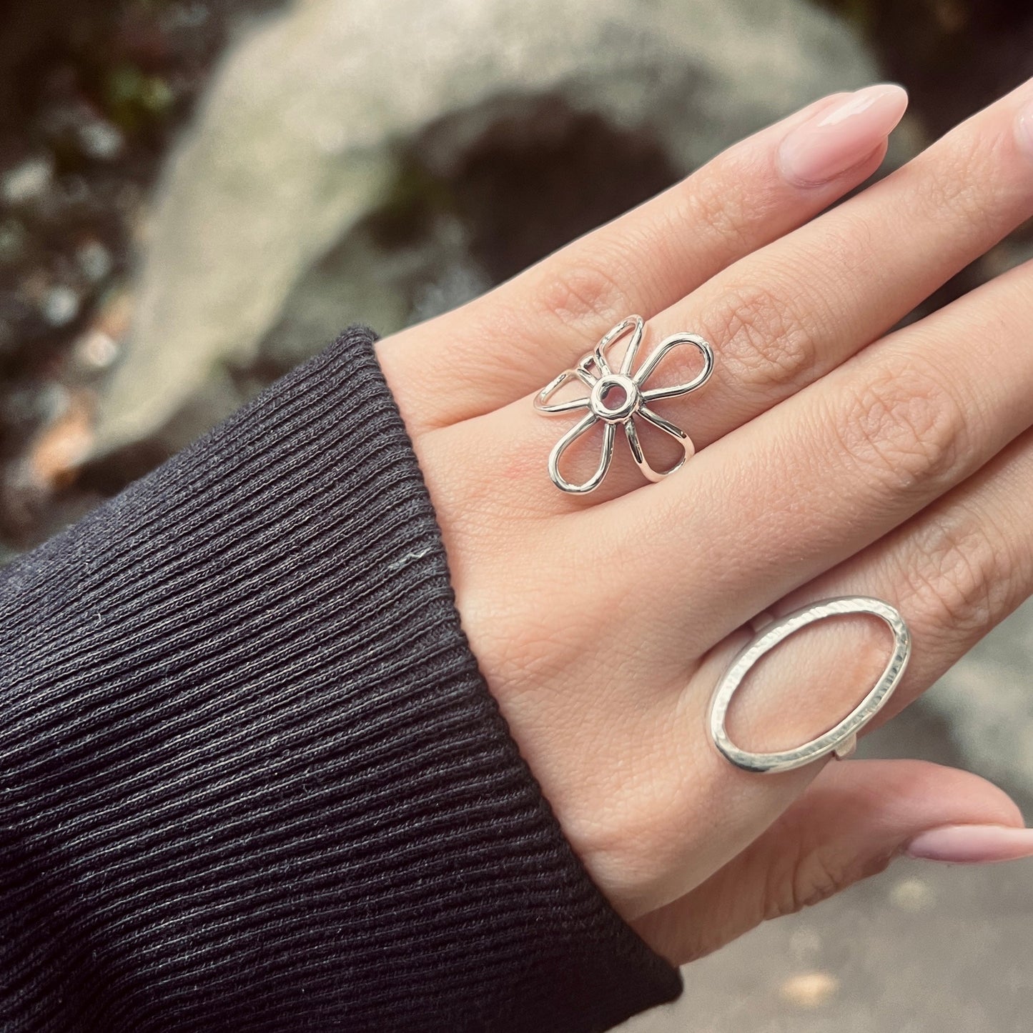 טבעת כסף 925 פרח על יד