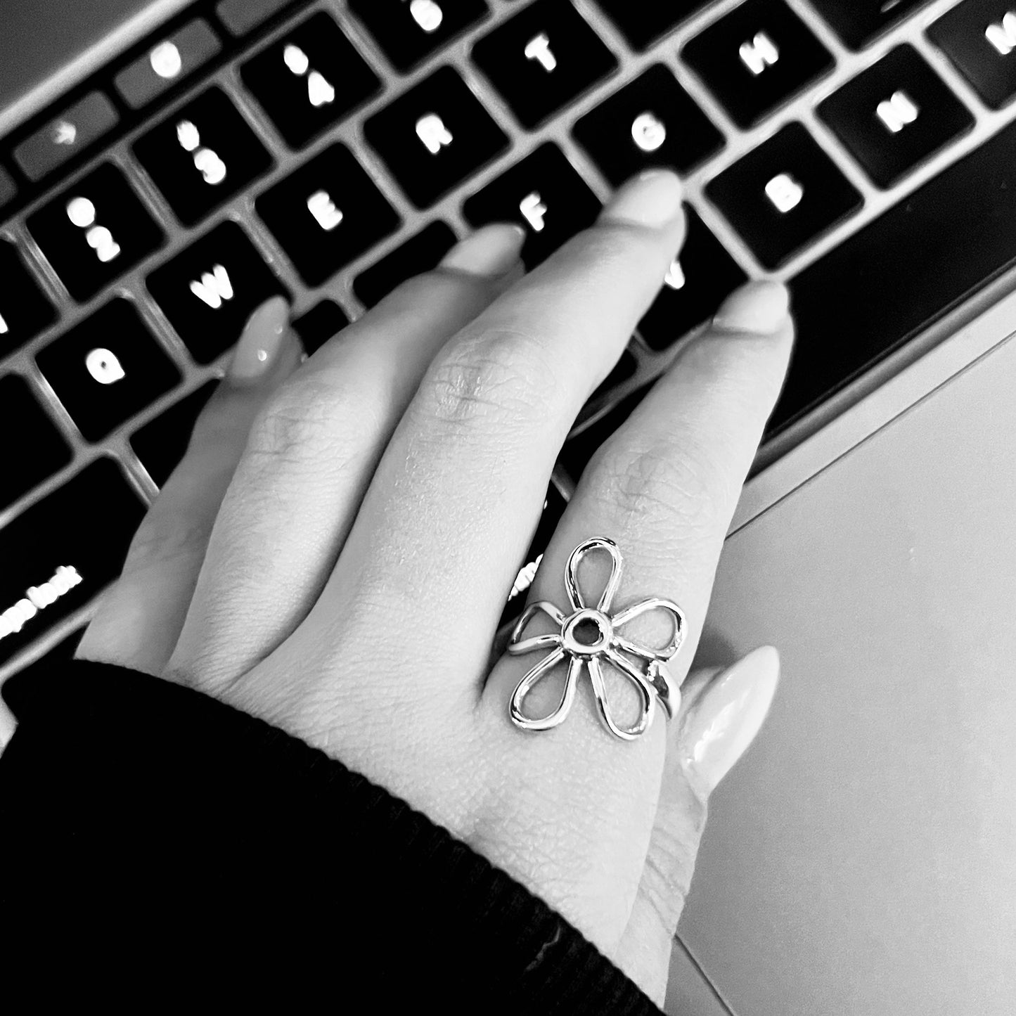 טבעת פרח כסף 925