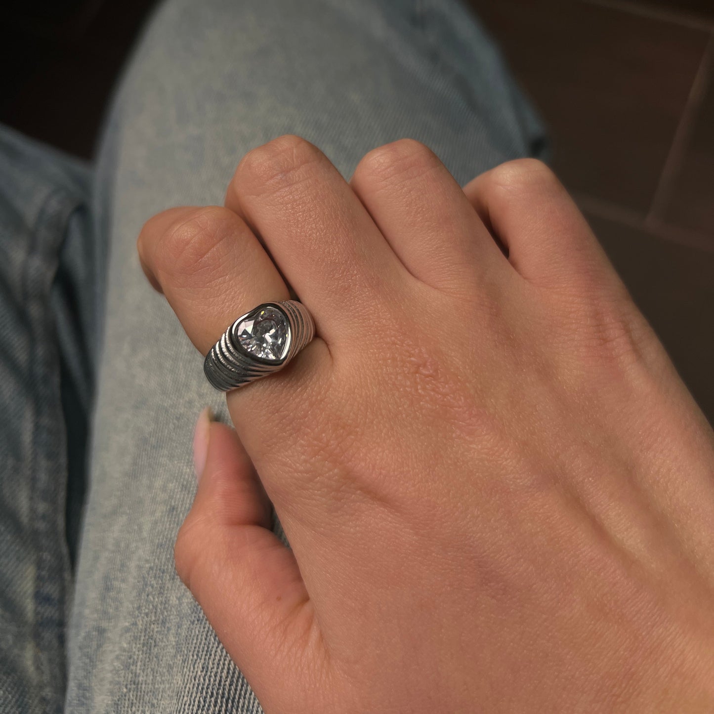 טבעת לב לא מחלידה בעיצוב שכבות ייחודי